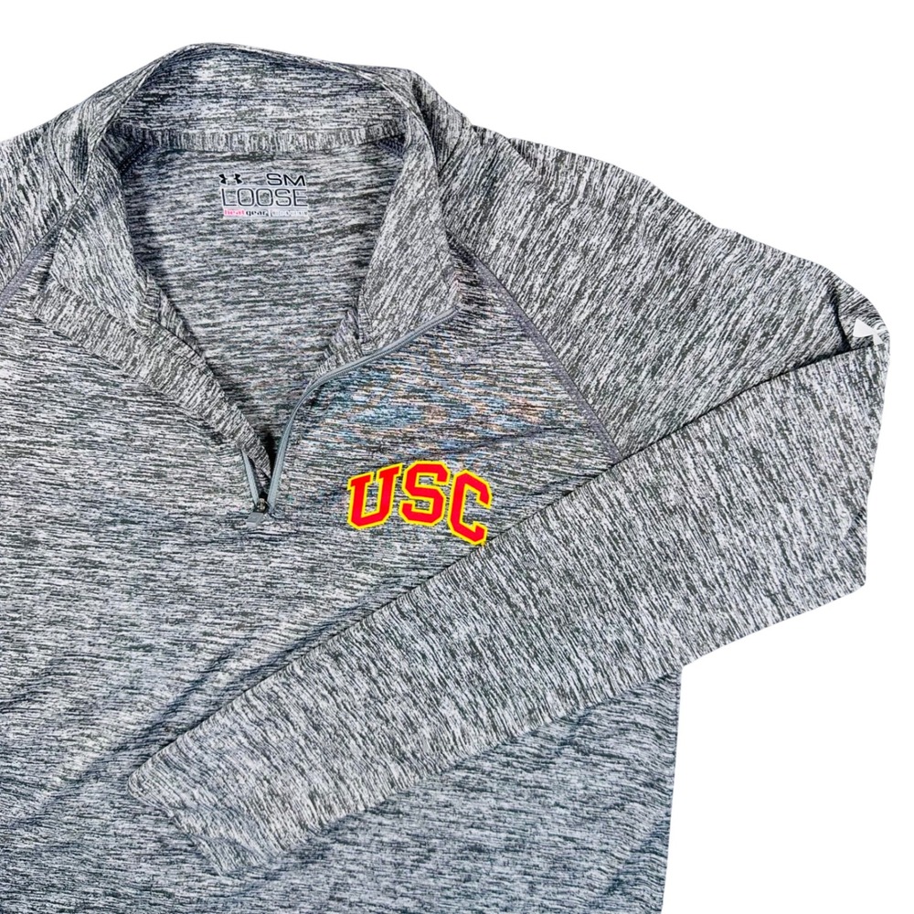 Under Armour Tech 1/4 Zip Pullover USC Trojans Men's S Heather Grey Space Dye
